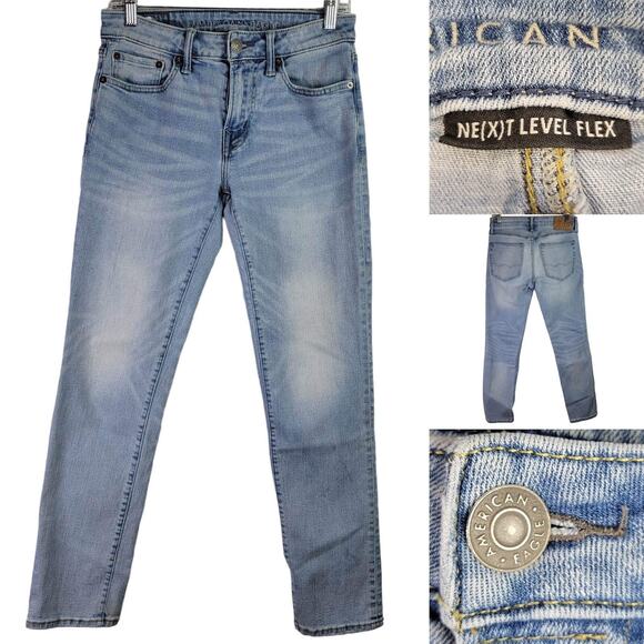American Eagle Jeans AE Flex Men's Slim Straight 28X32 Light Wash Zip 28 - Picture 1 of 10